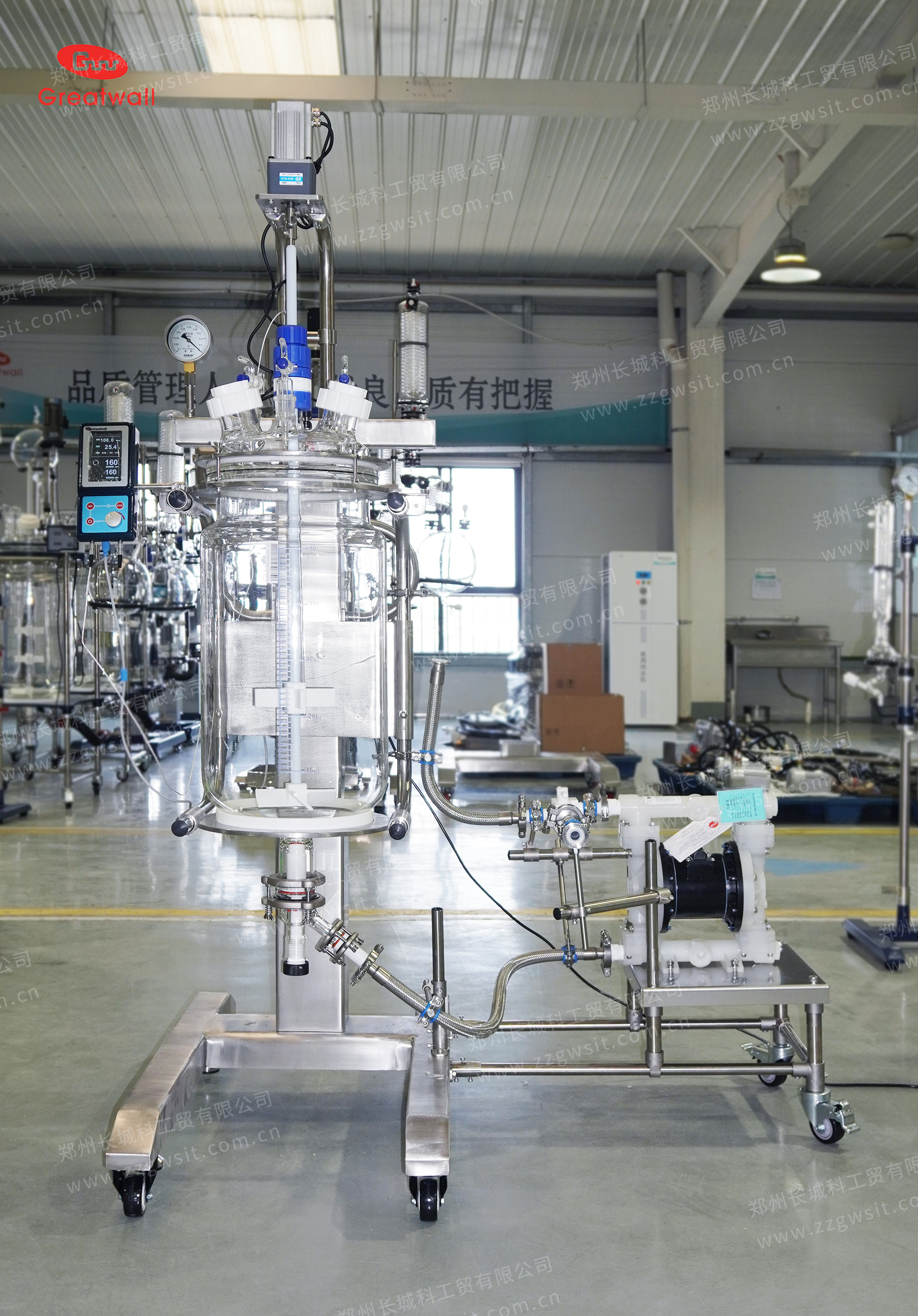 50L+20L非標定制玻璃反應釜:潔凈生產+10000mPas高粘度流場科研!